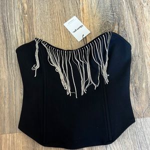 showpo size us 6 black corset top with rhinestone fringe new with tags
